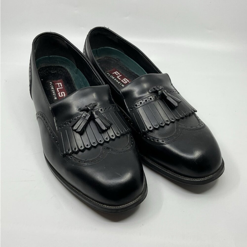 FLS Florsheim Wingtip Black Leather Shoes Mens Size 11 Oxford Tassels‎ Loafers